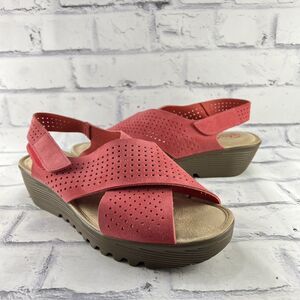 Skechers Women’s 9 Parallel Plot Suede Leather Slingback Wedge Sandal Pink